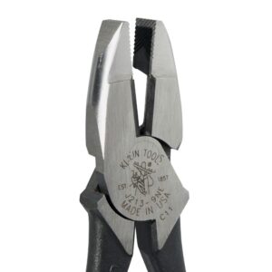 Klein Tools J213-9NE Side Cutter Linemans Pliers, High Leverage, 9-Inch, Streamlined Design, Color Coded