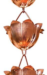 Monarch Rain Chains 28519 Pure Copper Lotus Large Cup Rain Chain, 8-1/2 Feet Length Replacement Downspout for Gutters, 8.5 Ft