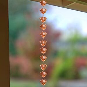 Monarch Rain Chains 28519 Pure Copper Lotus Large Cup Rain Chain, 8-1/2 Feet Length Replacement Downspout for Gutters, 8.5 Ft