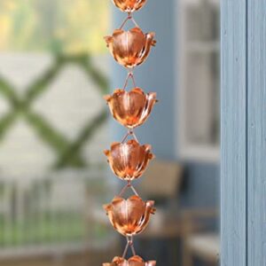 Monarch Rain Chains 28519 Pure Copper Lotus Large Cup Rain Chain, 8-1/2 Feet Length Replacement Downspout for Gutters, 8.5 Ft