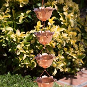 Monarch Rain Chains 28519 Pure Copper Lotus Large Cup Rain Chain, 8-1/2 Feet Length Replacement Downspout for Gutters, 8.5 Ft