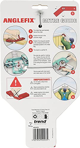 Trend Anglefix Miter Guide for Quick & Accurate Mitersaw Angle Setup, Red, ANGLEFIX