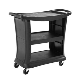 rubbermaid commercial products executive series utility cart with wheels, black, two shelf cart for kitchen/restaurant/cafeteria/school/storage 300 lbs. capacity