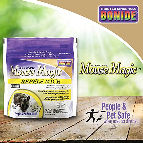 Bonide Mouse Magic Mouse Repellent Scent Packs, 4 Ready-to-Use Packs for Indoor & Outdoor Use, People & Safe