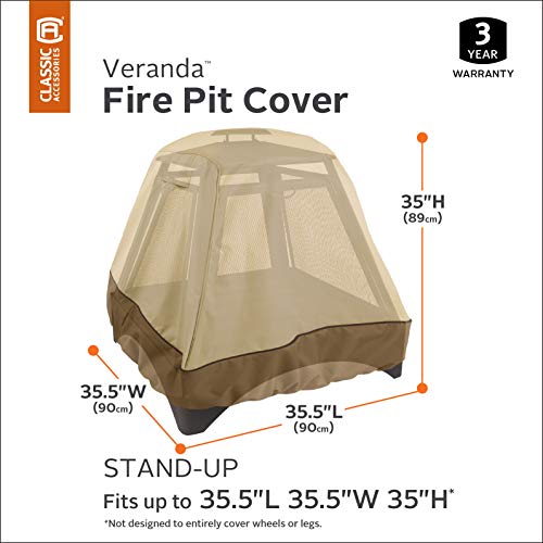 Classic Accessories Veranda Water-Resistant 35.5 Inch Stand-Up Fire Pit Cover, Outdoor Firepit Cover