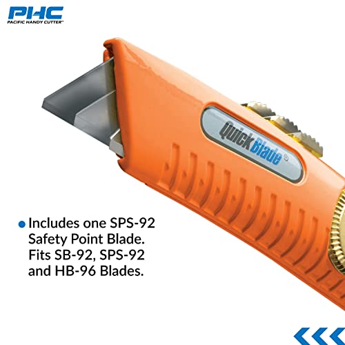 Pacific Handy Cutter QBS20 Quickblade Spring Back Utility Knife, Industrial Knife with Self-Retracting Blade Functionality, Safety Point Blade, for Boxes, Tape, Paper, Plastic Straps and much more