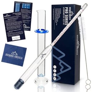 brewing hydrometer alcohol tester kit: beer & wine american-made specific gravity abv test pro series traceable & borosilicate glass test tube jar & brush