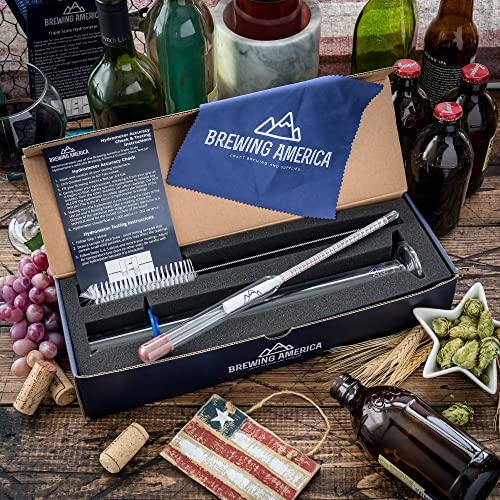 Brewing Hydrometer Alcohol Tester Kit: Beer & Wine American-Made Specific Gravity ABV Test Pro Series Traceable & Borosilicate Glass Test Tube Jar & Brush