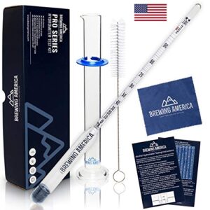 hydrometer alcohol meter test kit: distilled alcohol american-made 0-200 proof pro series traceable alcoholmeter tester set with glass jar for proofing distilled spirits - made in america