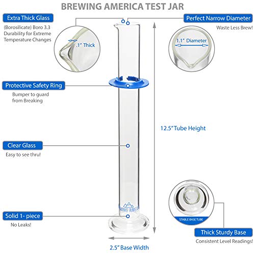 Hydrometer Alcohol Meter Test Kit: Distilled Alcohol American-Made 0-200 Proof Pro Series Traceable Alcoholmeter Tester Set with Glass Jar for Proofing Distilled Spirits - Made in America