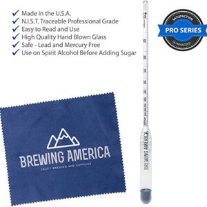 Hydrometer Alcohol Meter Test Kit: Distilled Alcohol American-Made 0-200 Proof Pro Series Traceable Alcoholmeter Tester Set with Glass Jar for Proofing Distilled Spirits - Made in America