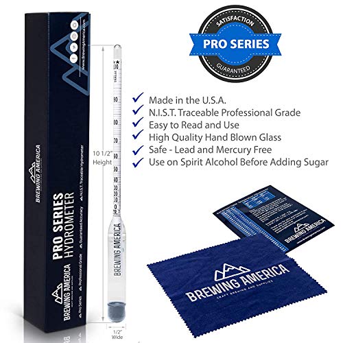 American-Made Alcohol Hydrometer Tester 0-200 Proof & Tralle Pro Series Traceable - Distilling Moonshine Alcoholmeter for Proofing Distilled Spirits