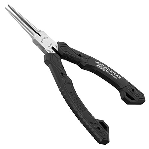 ENGINEER Compact Precision Compact Long Nose Pliers (Needle tip),Professional Grade, ESD Safe with Carbon Steel Jaws. Made in Japan. ps-03,Black,141mm