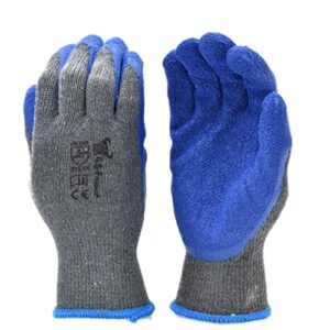 g & f products - 3100l-dz-parent 12 pairs large rubber latex double coated work gloves for construction, gardening gloves, heavy duty cotton blend blue
