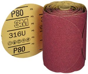 3m stikit red abrasive psa disc, 01116, 6 in, p80, 100 disc roll for auto sanding, primer sanding, rough feather edging