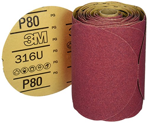 3M Stikit Red Abrasive PSA Disc, 01116, 6 in, P80, 100 Disc Roll for Auto Sanding, Primer Sanding, Rough Feather Edging