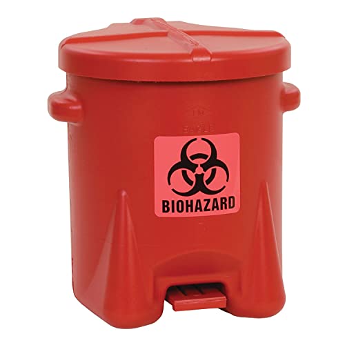 Eagle 943BIO Biohazardous Waste Polyethylene Safety Can with Foot Lever, 6 Gallon Capacity, Red