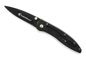 smith & wesson cklpb 5.3in high carbon s.s. folding knife with a 3.2in drop point blade and stainless steel handle for outdoor, tactical, survival and edc,black