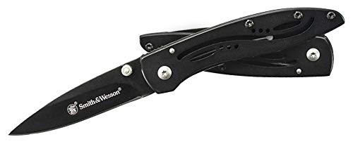 Smith & Wesson CKLPB 5.3in High Carbon S.S. Folding Knife with a 3.2in Drop Point Blade and Stainless Steel Handle for Outdoor, Tactical, Survival and EDC,Black