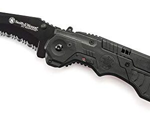 Smith & Wesson 1st Response SW911B 8.2in High Carbon S.S. Assisted Opening Knife with 3.4in Serrated Tanto Blade and Nylon Handle for Outdoor, Tactical, Survival and EDC