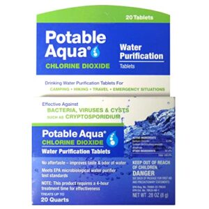 potable aqua chlorine dioxide water purification tablets - 20 count