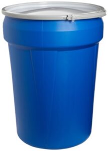 eagle 30 gallon high density polyethylene lab pack barrel drum with metal lever-lock lid, 28.5" height, 21.25" diameter, blue, 1601mb