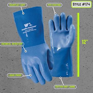 Wells Lamont Heavy Duty PVC Coated Work Gloves | Liquid/Chemical, Abrasion & Cut Resistant, Waterproof | Versatile, Flexible, Durable | Cotton Lining, Large (174L) , 12 inch Cuff , Blue