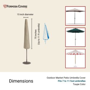 Premium Tight Weave Outdoor Patio Umbrella Cover - Heavy Duty Anti-UV Treated and Water-Resistant Fabric - Fits 7 to 11 feet Umbrellas - Taupe