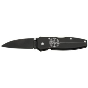 lightweight lockback knife with 2-1/2-inch drop-point blade and black aluminum handle klein tools 44001-blk