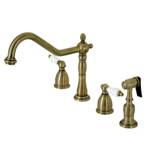 kingston brass kb1793plbs widespread kitchen faucet, antique brass
