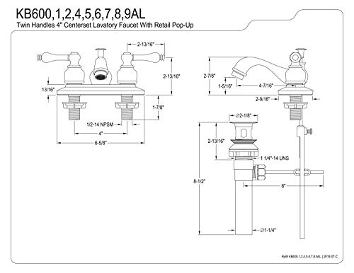 Kingston Brass KB605AL Restoration 4-Inch Centerset Lavatory Faucet with Metal lever handle, Oil Rubbed Bronze