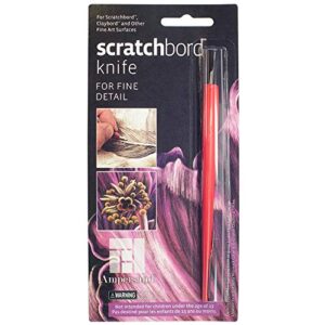 ampersand scratch knife tool with a fine and a curved nib for scratchbord, claybord and other fine art surfaces, red handle (ampsk)