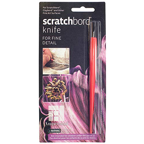 Ampersand Scratch Knife Tool with a Fine and a Curved Nib for Scratchbord, Claybord and other Fine Art Surfaces, Red Handle (AMPSK)