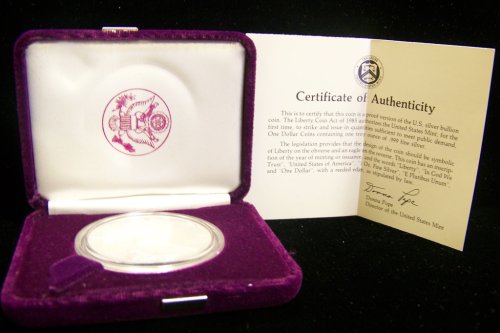 1986-S American Proof Eagle Silver Dollar W/Box & COA