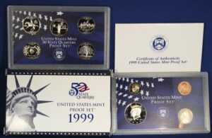 1999-s united states mint proof coin set (9-coins total)