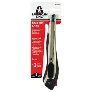 american line 13-point 9mm retractable snap-off knife with auto-locking slider and ergonomic handle - includes 3 heavy-duty blades - 66-0395