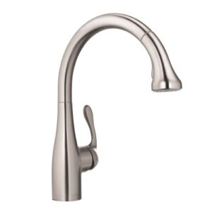 hansgrohe allegro e gourmet stainless steel high arc kitchen faucet, kitchen faucets with pull down sprayer, faucet for kitchen sink, magnetic docking spray head, stainless steel optic 04066860