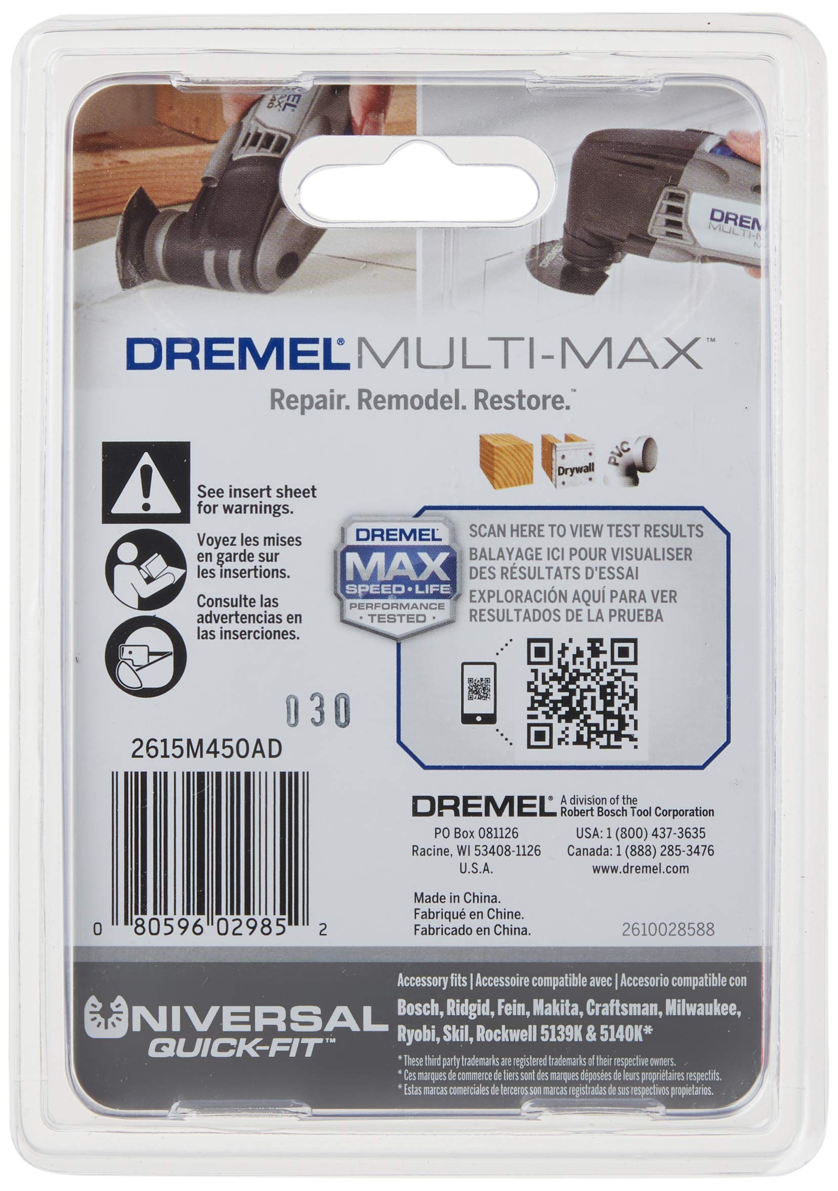 Dremel MM450B 3-Pack Wood & Drywall Oscillating Multi-Tool Blades, Cutting Blades Perfect For Precise Cuts - Universal Quick-Fit Interface Fits Bosch, Makita, Milwaukee, and Rockwell , Black