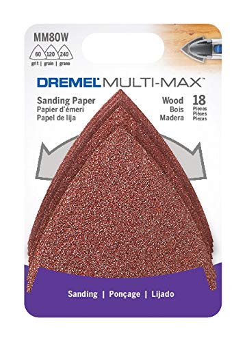 Dremel MM80W 18-Pack Oscillating Sanding Pads, Includes 60, 120, 240 Grit Sanding Triangles, Use on Softwood, Hardwood and Plastics