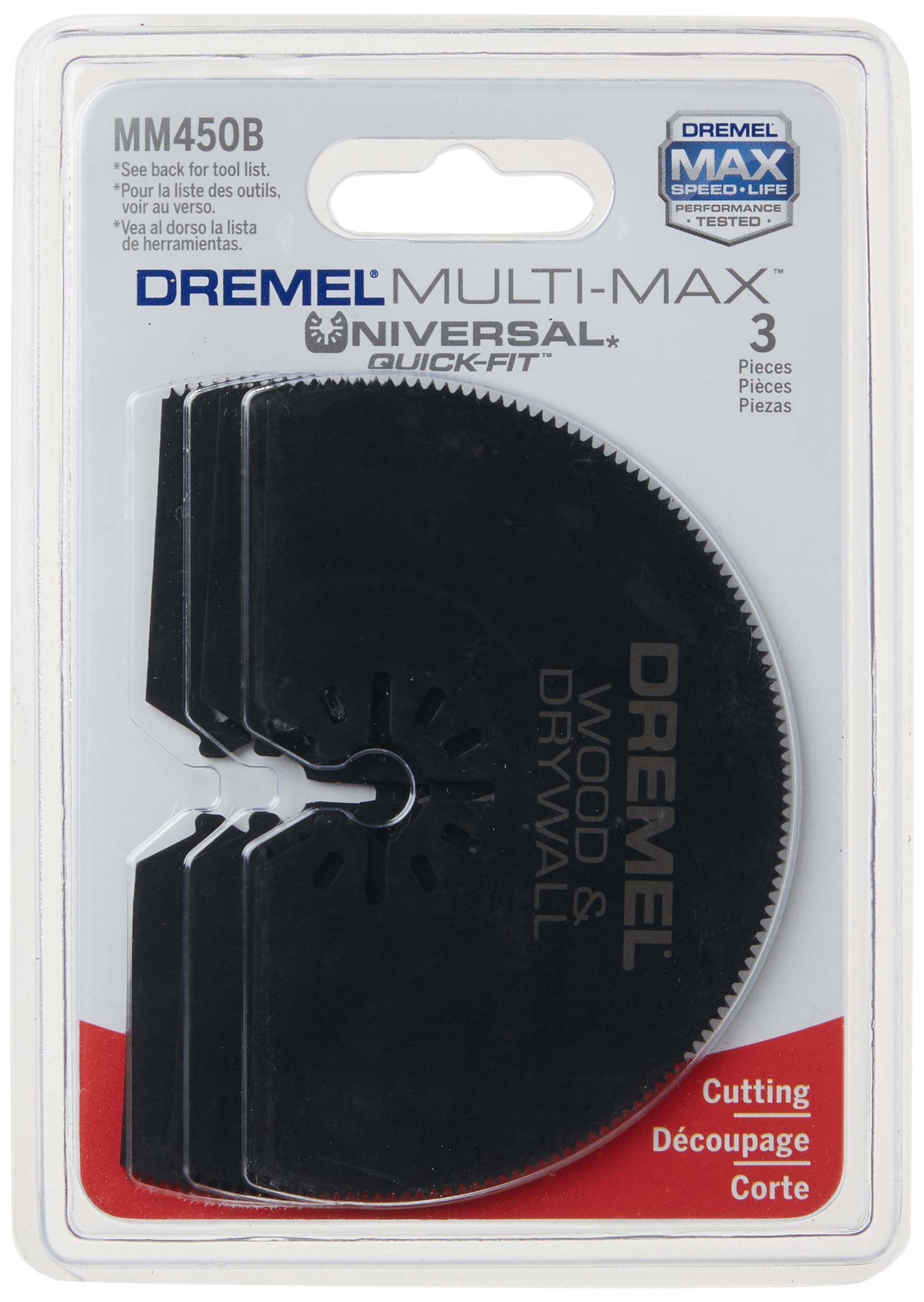 Dremel MM450B 3-Pack Wood & Drywall Oscillating Multi-Tool Blades, Cutting Blades Perfect For Precise Cuts - Universal Quick-Fit Interface Fits Bosch, Makita, Milwaukee, and Rockwell , Black