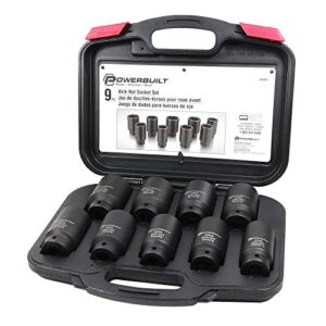 powerbuilt 9 piece deluxe axle nut socket set, tools for removing front wheel axle nuts, foreign vehicles - 648991