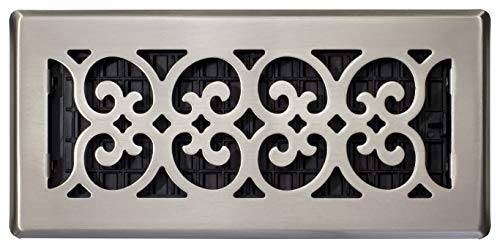 Decor Grates SPH410-NKL Scroll Floor Register, 4x10, Brushed Nickel Finish