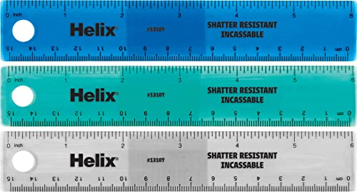 Helix Standard Ruler 6 Inch / 15cm, Assorted Colors (13107)