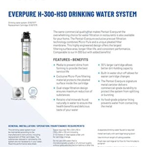 Pentair Everpure H-300-HSD Quick-Change Filter Cartridge, EV927075, For Use in Everpure H Series Drinking Water Systems, 300 Gallon Capacity, 0.5 Micron