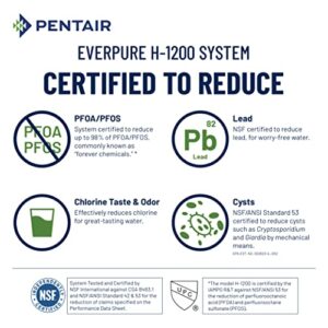 Pentair Everpure H-1200 Drinking Water System, EV928200, NSF Certified to Reduce PFOA/PFOS, Dual Cartridge System Includes Filter Head, Cartridges and all Hardware, 1,000 Gallon Capacity, 0.5 Micron