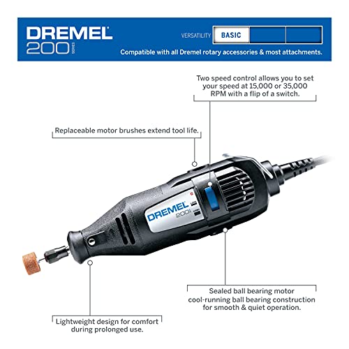 Dremel 200-1/21 Two-Speed Mini Rotary Tool Kit with 21 Accessories- Hobby Drill, Woodworking Carving Tool, Glass Etcher, Small Pen Sander, Garden Tool Sharpener, Craft and Jewelry Drill