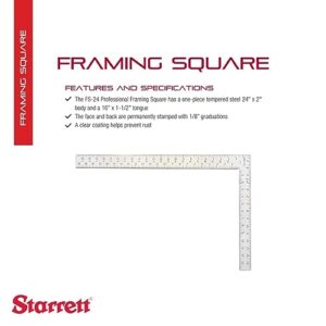 Starrett FS-24 Steel Professional Framing Square, 24 Inch x 16 Inch Length