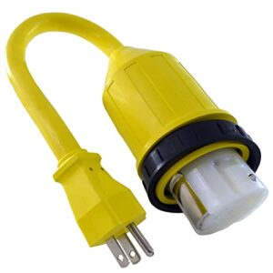 conntek 14222 rv 1.5-foot pigtail adapter power cord 15 amp male plug to 50 amp 125/250 volt locking female connector , yellow