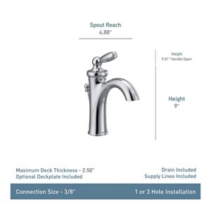 Moen Brantford Brushed Nickel One-Handle Traditional Low-Arc Bathroom Faucet with Optional Deckplate and Available Vessel Sink Extension Kit, 6600BN