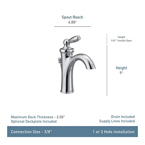 Moen Brantford Brushed Nickel One-Handle Traditional Low-Arc Bathroom Faucet with Optional Deckplate and Available Vessel Sink Extension Kit, 6600BN